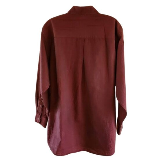 Vintage DKNY Iridescent Burgundy Shirt Y2K Minimalist Satin Button-Up 16.5 32/33 - Picture 2 of 5